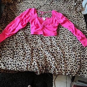Vibrant Pink Long Sleeve Crop Top